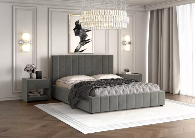 Кровать Нельсон 1,6 Велюр Холодный серый Вертикаль (вар.2)