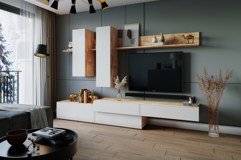 Гостиная Фрида дуб вотан/белый глянец