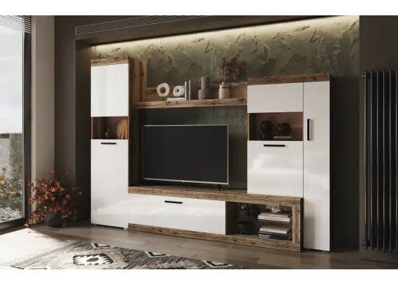 Гостиная Бастон Дуб делано/Белый глянец