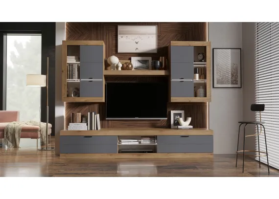 Гостиная Прага модульная Дуб вотан/Графит софт Набор