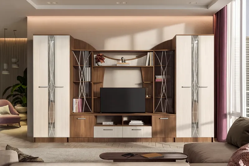 Модульная гостиная Ольбия Ясень шимо темный/Ясень шимо светлый ( 2 шкафа )